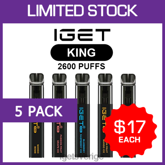 iget king - 2600 puffar - 5 pack 88HR6475 - IGET Vape Sale